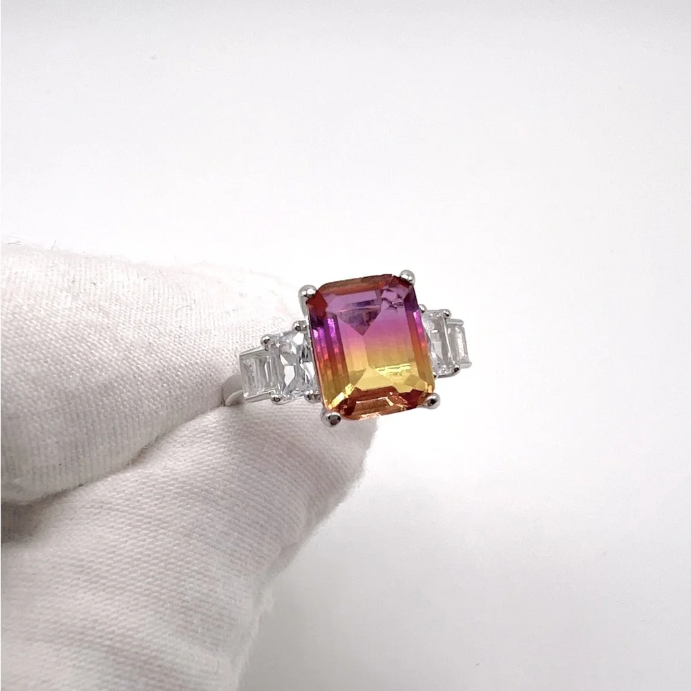 .925 Sterling Silver Padparadscha Sapphire Cz Ring - Picture 5 of 17